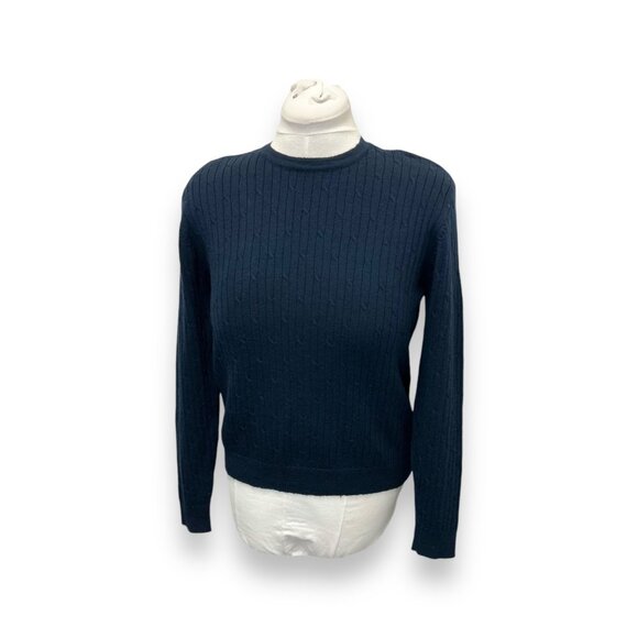 Vintage Liz Claiborne Collection Womens Merino Wool Sweater Ribbed Knit Navy M - Picture 1 of 9